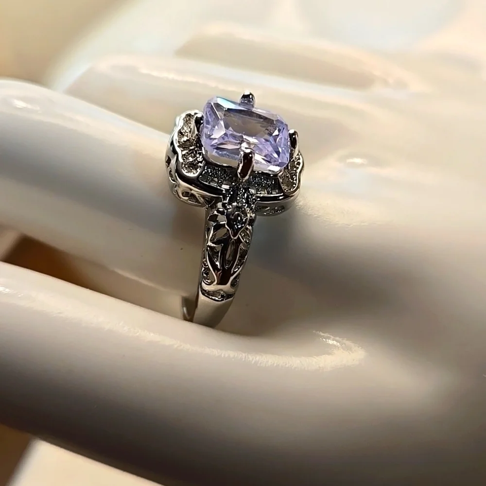 Square Halo Ring - White Cubic Zirconia with Bohemian Style Women size 9